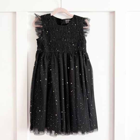 J. Crew Crew Cuts Size 8 Black Star flutter-sleeve dress with metallic foil New! - Picture 2 of 7